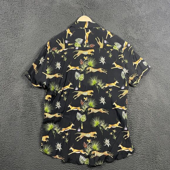 RSVLTS Shirt Mens XL Black Cheetah Gazelle The Hunt Kingpin Bowling Button Up - Picture 8 of 12